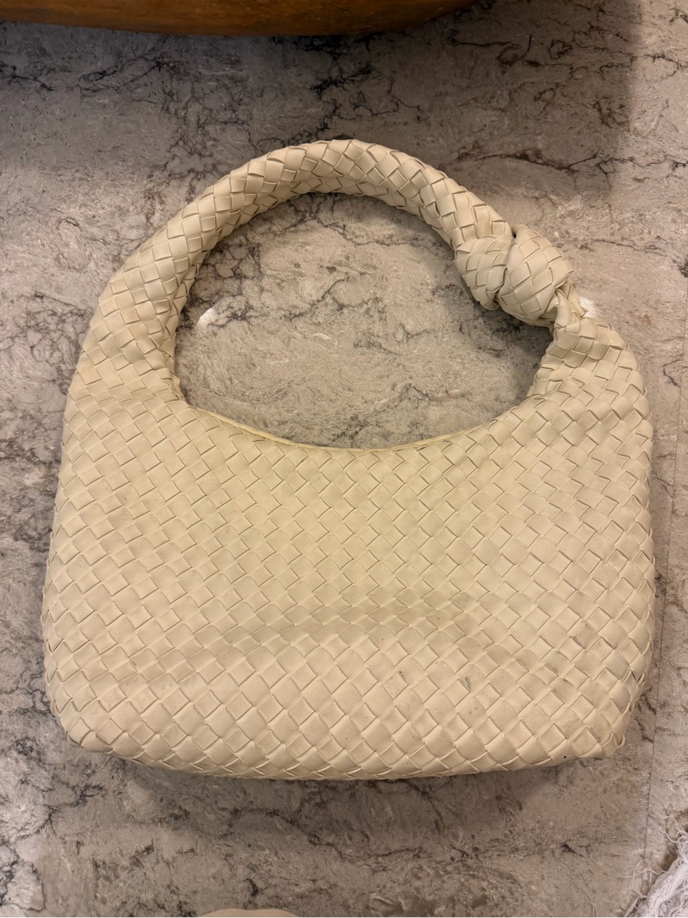 Billini Cream Woven Shoulder Bag with Knotted Handle